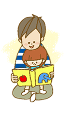 お父さんが絵本を読んでいるイラスト