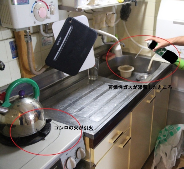 スプレー式パーツクリーナー缶による事故の発生例を示した画像
