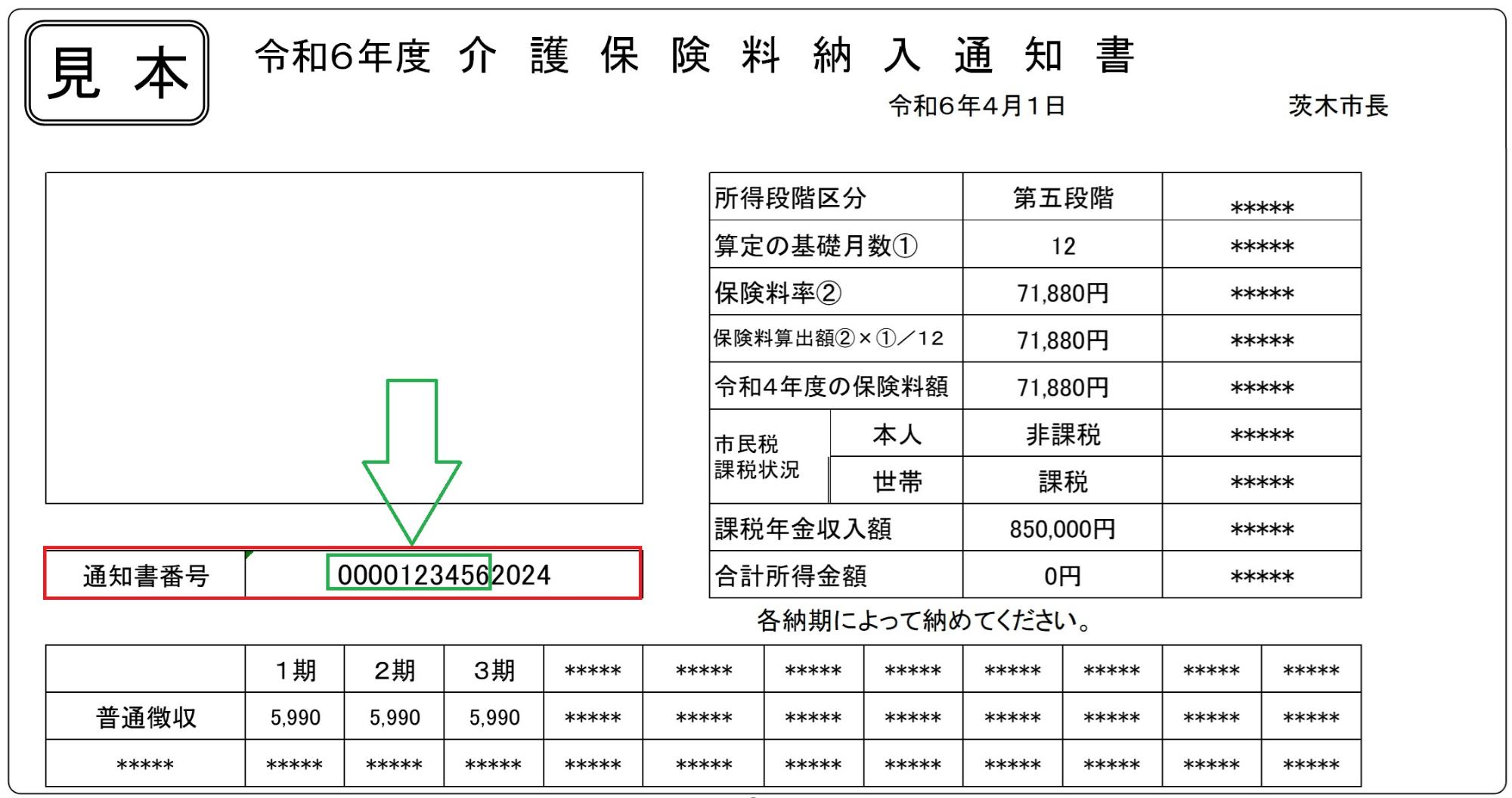 納付書の見本