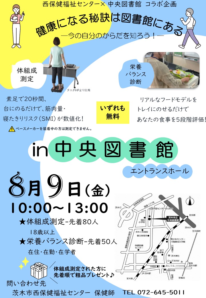 （イメージ）中央図書館で【1】筋肉量チェック【2】栄養バランス診断