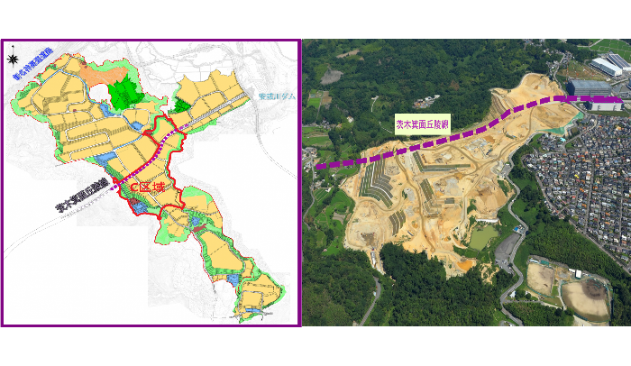 C区域航空写真と区画線地図