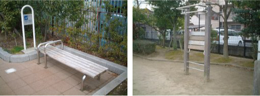 左:腹筋台(東奈良あやめ南児童遊園) 右:ぶら下がり器(中村公園)