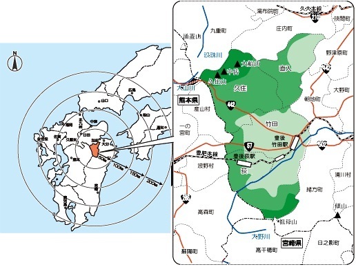 竹田市周辺の地図の画像